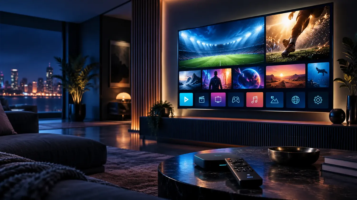 Home viewing setup with a large television
